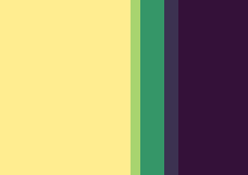 A colour palette including pale yellow, yellow-green, medium green, and two shades of dark violet blue